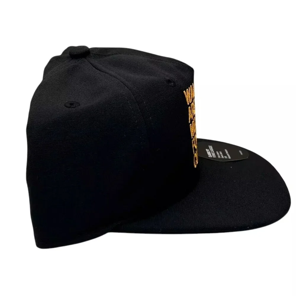 THE NORTH FACE 5 Panel Recycled Hat Black/Gold Embroidered Text Adjustable Snapb